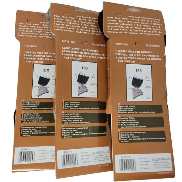 Men's Lamb Wool Crew Socks, Merino Comfy Warm Winter Sox, 3 Pairs, Sz 10-13 NEW - Picture 2 of 3